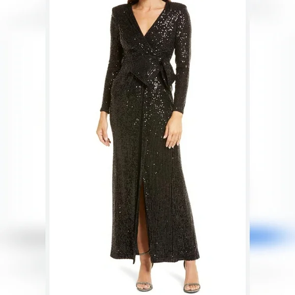 Eliza J Sequined Wrap Gown - Picture 1 of 10
